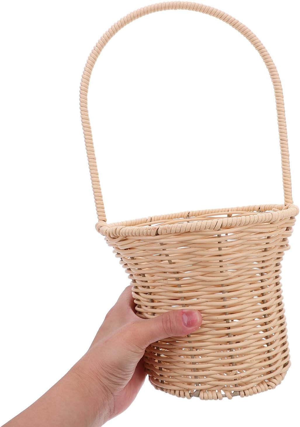 Woven Flower Girl Basket with Handle Imitation Rattan Rustic Wedding Basket for Bride and Bridesmaids Ceremony Outdoor Decoration