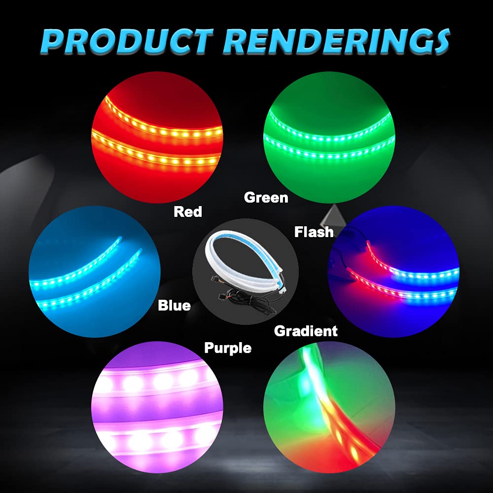 Samochodowy reflektor LED pasek światła 45 cm sterowanie aplikacją elastyczna zewnętrzna samochód światło do jazdy dziennej pasek z kierunkowskazami RGB IC kolor snów wodoodporne neonowe światła przełączające, 2 sztuki