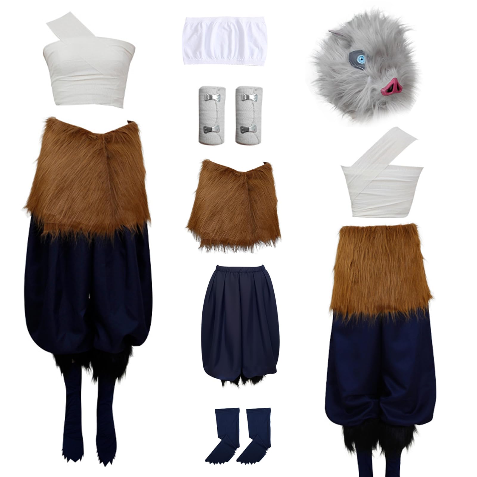 Inosuke Hashibira Cosplay Outfit Inosuke Cosplay Female Suit Full for Halloween Party Set Inosuke Blue+mask M