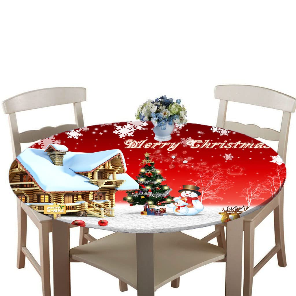 Treer Decoración Navideña Mantel Redondo,Mantel de Navidad Impermeable Antiincrustante Cubierta de Mesa con Bordes Elásticos para Fiesta Mesa Navidad Escaparate Decoración (Copo de Nieve,180cm)