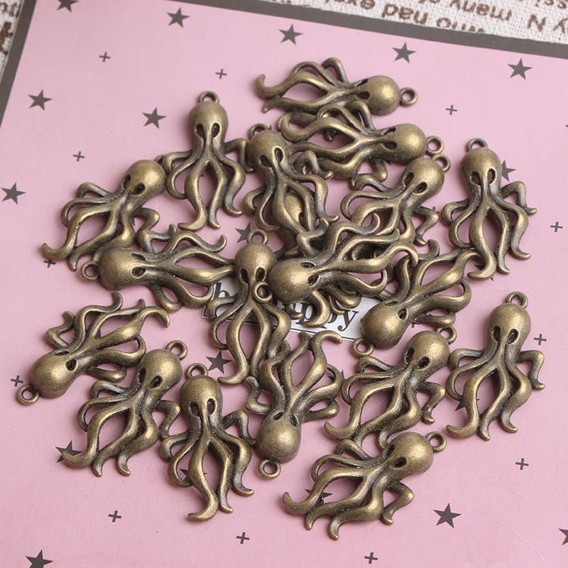 Opexicos 120Pcs Octopus Charms Octopus Pendants Antiqued Bronze Tone Making DIY Handmade Accessories Craft 17 x 28 mm - Image 8