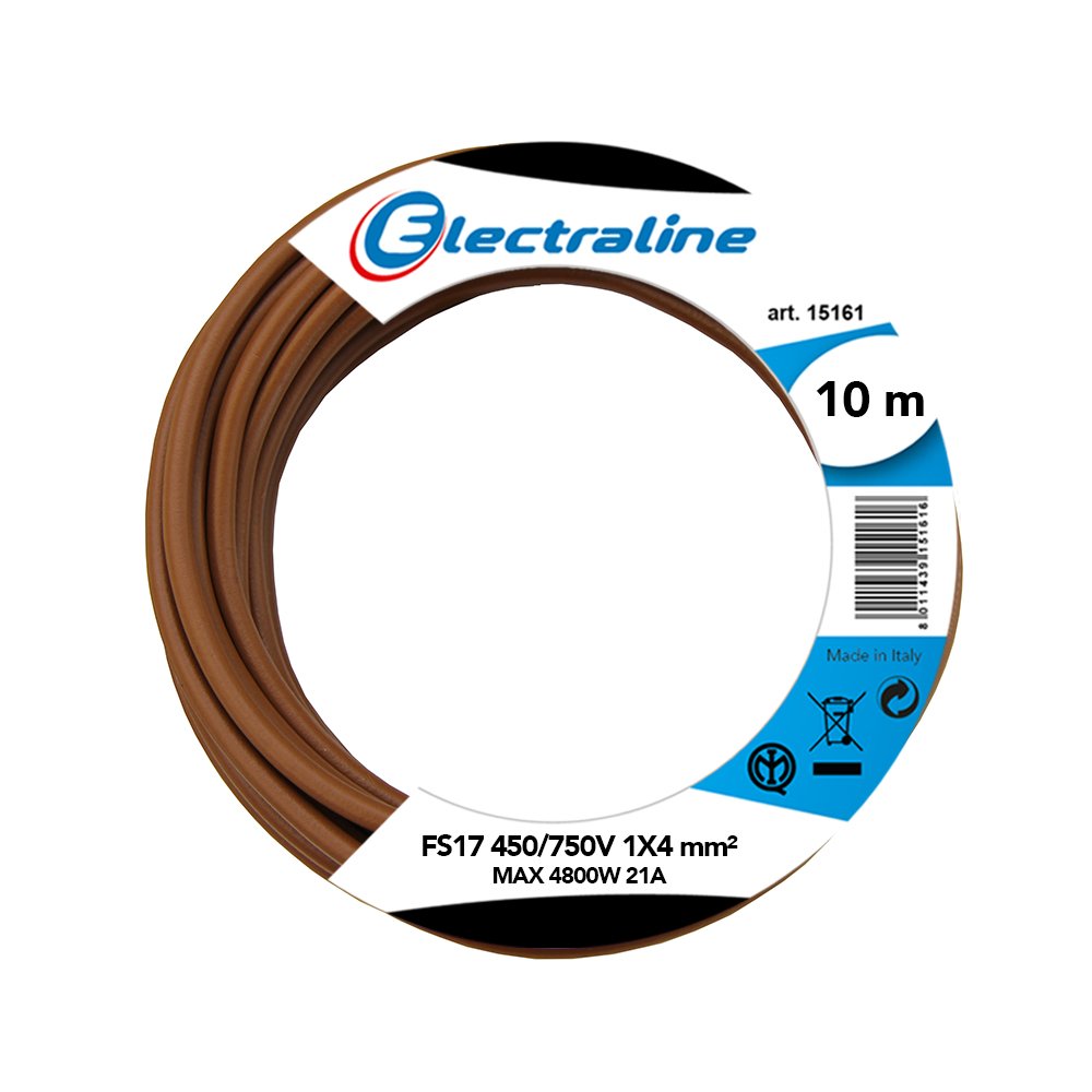 Electraline 13231 Cavo Unipolare FS17, Sezione 1 x 4 mm², Blu, 10 m & 13221 Cavo Unipolare FS17, Sezione 1 x 4 mm², Marrone, 10 m