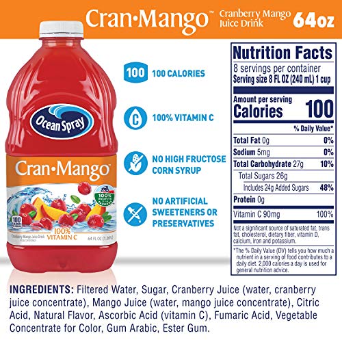 Image of Ocean Spray Juice Drink, Cran-Mango, 64 Ounce Bottle
