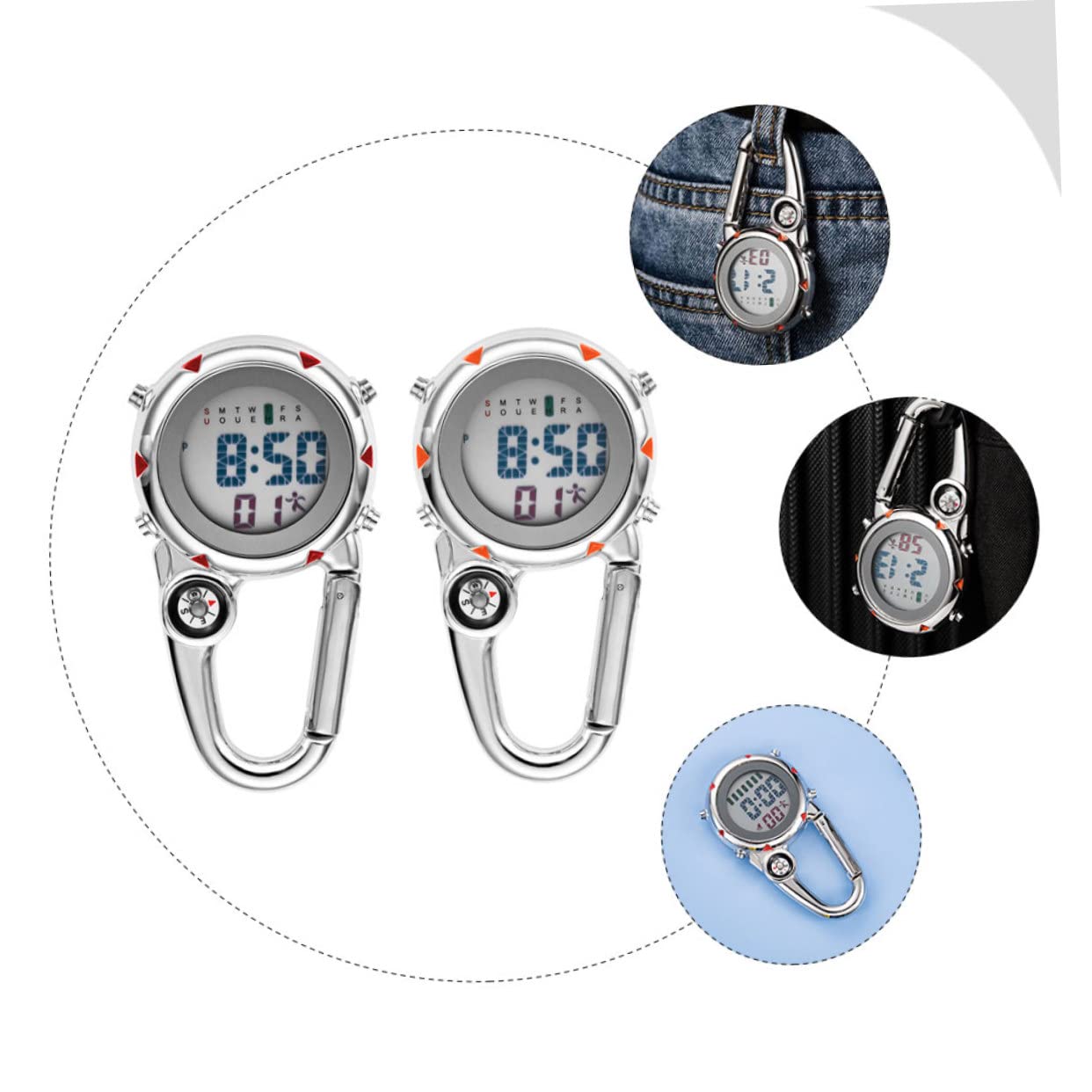 Sosoport 6stücke Multifunktionale Taschenuhr Mit Karabiner Clip Leichtgewichtige Metalluhren Für Outdoor-aktivitäten Für Camping Und Freizeit Farben