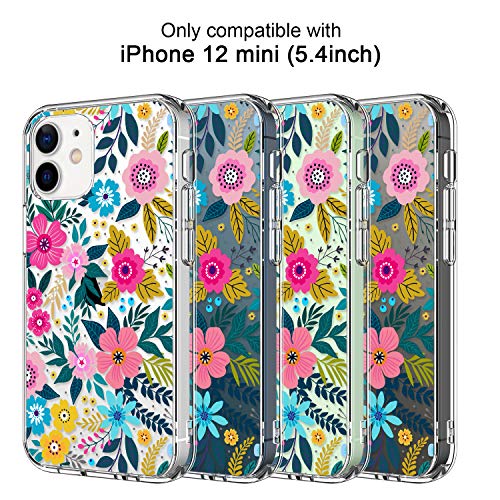 Icedio For Iphone 12 Mini Case With Screen Protector,Clear With Cute Colorful Blooming Floral Patterns For Girls Women,Slim Fit Tpu Cover Protective Phone Case For Iphone 12 Mini 5.4" #TOP3