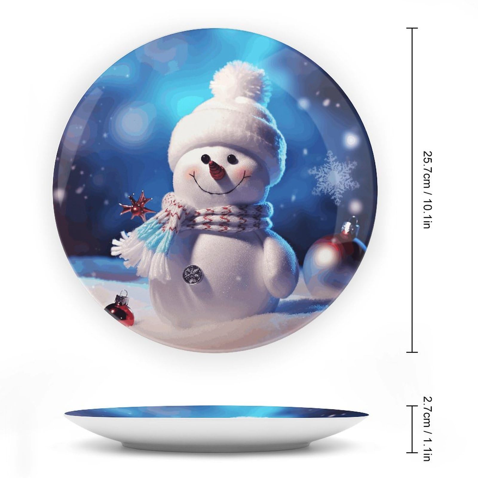 Plato de cerámica personalizado con diseño de muñeco de nieve navideño de 8 pulgadas, estilo bohemio, de porcelana china para decoración del hogar, con soporte y gancho, ideal para decorar la pared