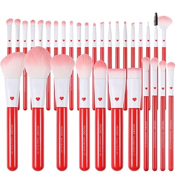 Docolor Makeup Brushes 32 Piece Period Red Professional Makeup Brush Set Premium Gifts Kabuki Foundation Blending Face Powder Blush Contour Eye Shadows Eyebrow Eyeliner Make Up Brushes Tools Kit