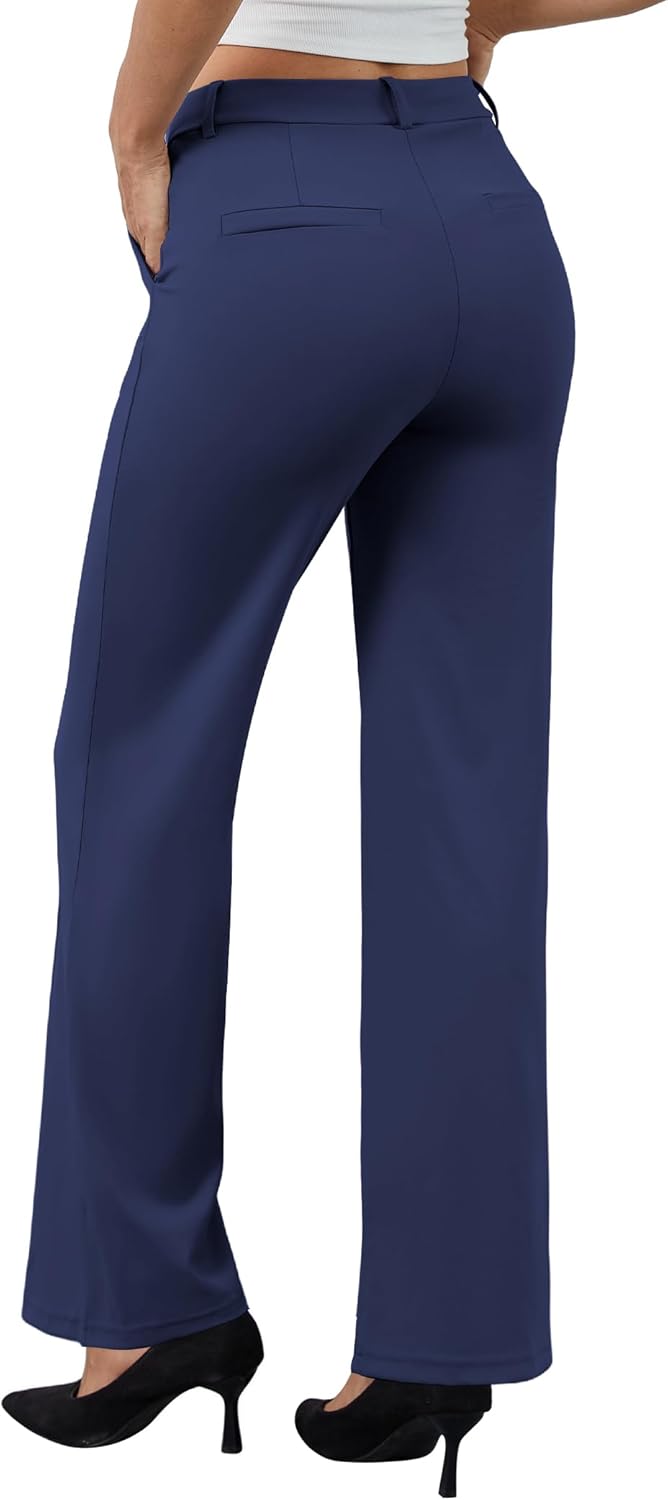 Women's Dress Pants Business Casual Stretchy Work Pants High Waisted Pull On Slacks Office Wide Leg Trousers - Image 2