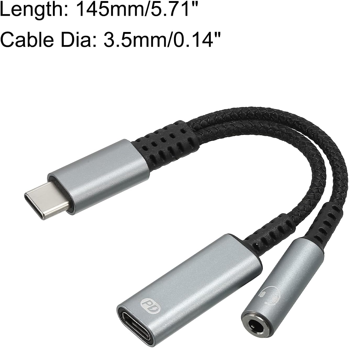 MECCANIXITY USB C to 3.5mm Headphone and Type C 60W PD Fast Charging Adapter 2 in 1 USB C Splitter with AUX Mic Jack HiFi 16bit 48Khz for Phone, Grey