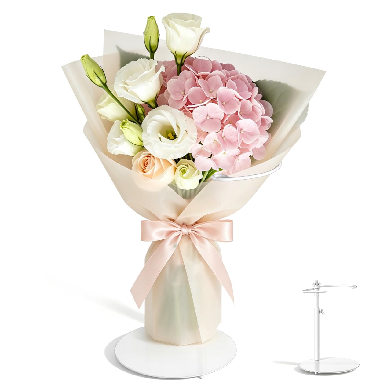 Luxshiny Espositore per bouquet in ferro, supporto per bouquet di fiori, supporto regolabile per bouquet da scrivania, supporto da tavolo per composizioni floreali da matrimonio, bianco
