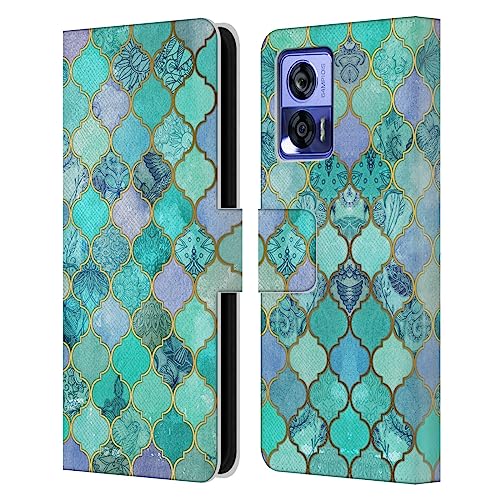 Head Case Designs Officially Licensed Micklyn Le Feuvre Mint Green Moroccan Leather Book Wallet Case Cover Compatible with Motorola Edge 30 Neo 5G