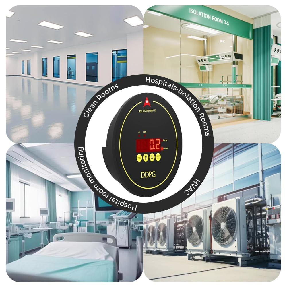 Manómetro digital de presión diferencial (Rango: 0–10 mm CA y 0–0,39 pulgadas CA) para salas blancas, hospitales, cabinas y unidades de seguridad. Modelo: AI-DDPG-In (4–20 mA & RS-485 Communication)