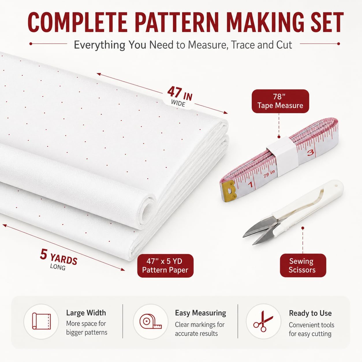 47 Inches x 5 Yards Non Woven Pattern Paper for Sewing with Red Dot Marks