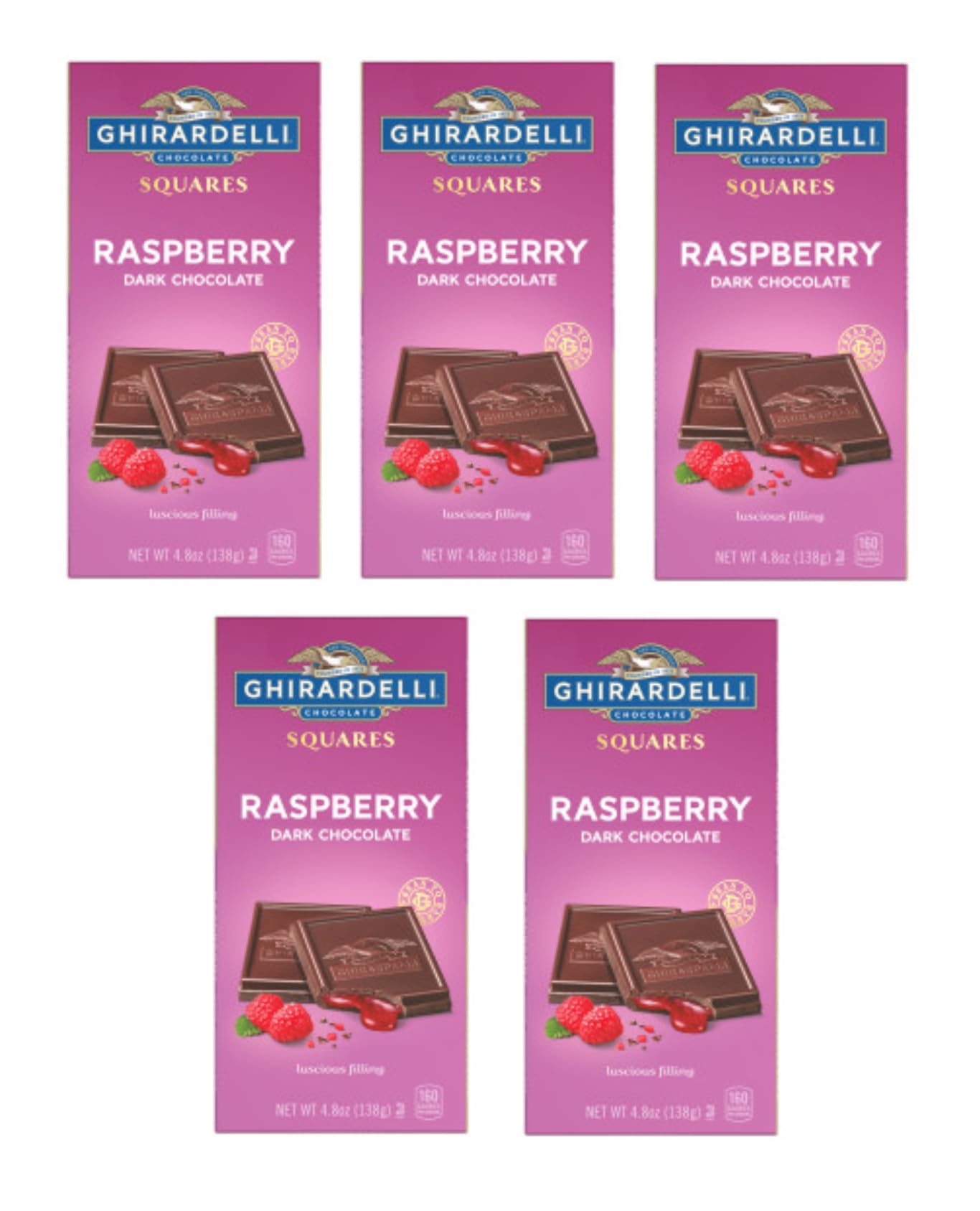 Ghirardelli Raspberry Dark Chocolate Square Bar, Pack of 5-4.8 oz Bars
