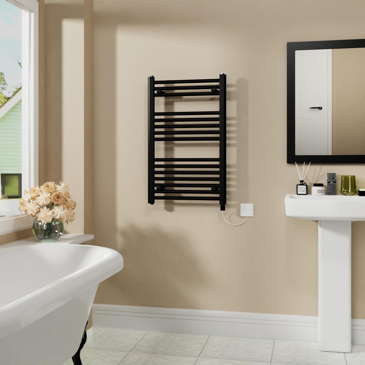 Warmehaus 400W Electric Heated Towel Rail Radiator Black - 800x500mm