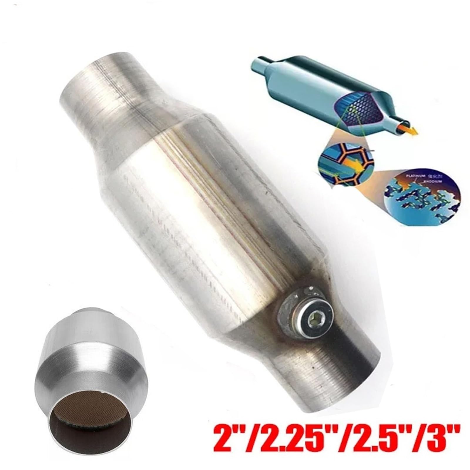 Katalizator filtr Uniwersalny katalizator ATV 2''/2.25''/2.5''/3" z sondą lambda 400 ogniw, wysoki przepływ, Euro 1, stal nierdzewna | 2 inch