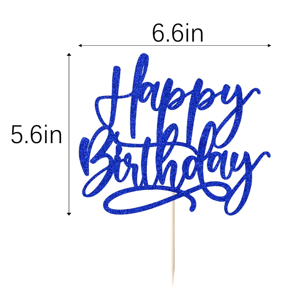 Kaoenla Decoración para tartas de feliz cumpleaños con purpurina, decoración de pastel de feliz cumpleaños con purpurina dorada, adecuada para decoración de fiestas para aniversario/cumpleaños (azul)