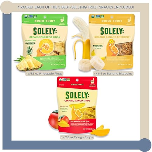 Miniatura 2 de Paquete de 3 unidades de 3 unidades de frutas secas únicamente secas  1 de cada sabor (anillos de piña exclusivamente orgánicos de 5.5 onzas,