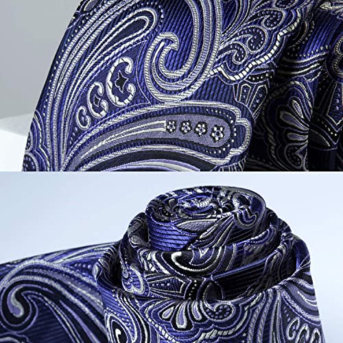 Image of HISDERN Ties for Men Paisley Tie and Pocket Square Woven Classic Floral Mens Ties Handkerchief Set Wedding Party Necktie