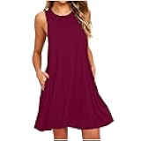 Women Sleeveless Summer Dress 2025 Basic Off The Shoulder Mini Dress Ladies Casual Party Flowy Dresses with Pockets