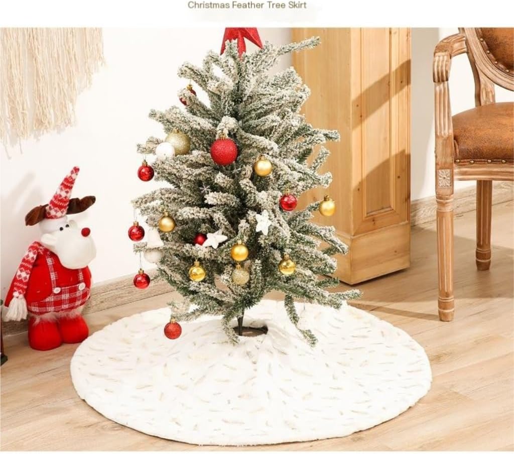 Tree Skirt Christmas Christmas Tree Skirt Bronzing Feather Style Christmas Tree Skirt Decoration Christmas Tree Bottom Apron Dress Christmas Skirt Tree