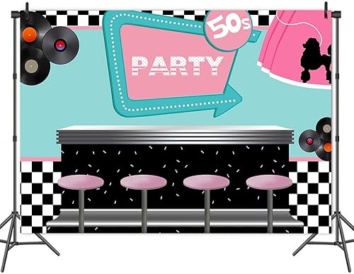 Miniatura 6 de Decoración de fiesta mecedora de 7 x 5 pies de regreso a los años 50, telón de fondo de fotografía temática de los años 50, suministros de