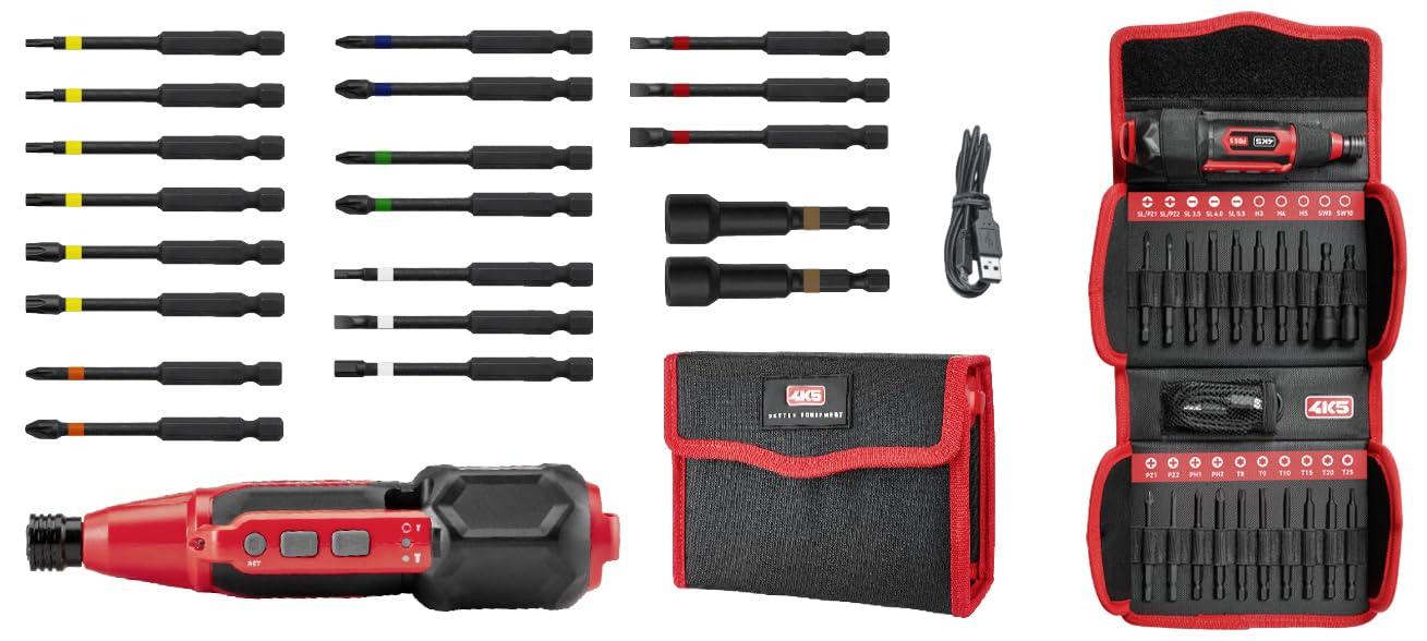 Destornillador eléctrico PDS 5 Pro Pack 20 Bitset (75 mm) | Batería USB-C, par ajustable, soporte de puntas de 1/4 pulgadas, iluminación LED, incluye bolsa plegable
