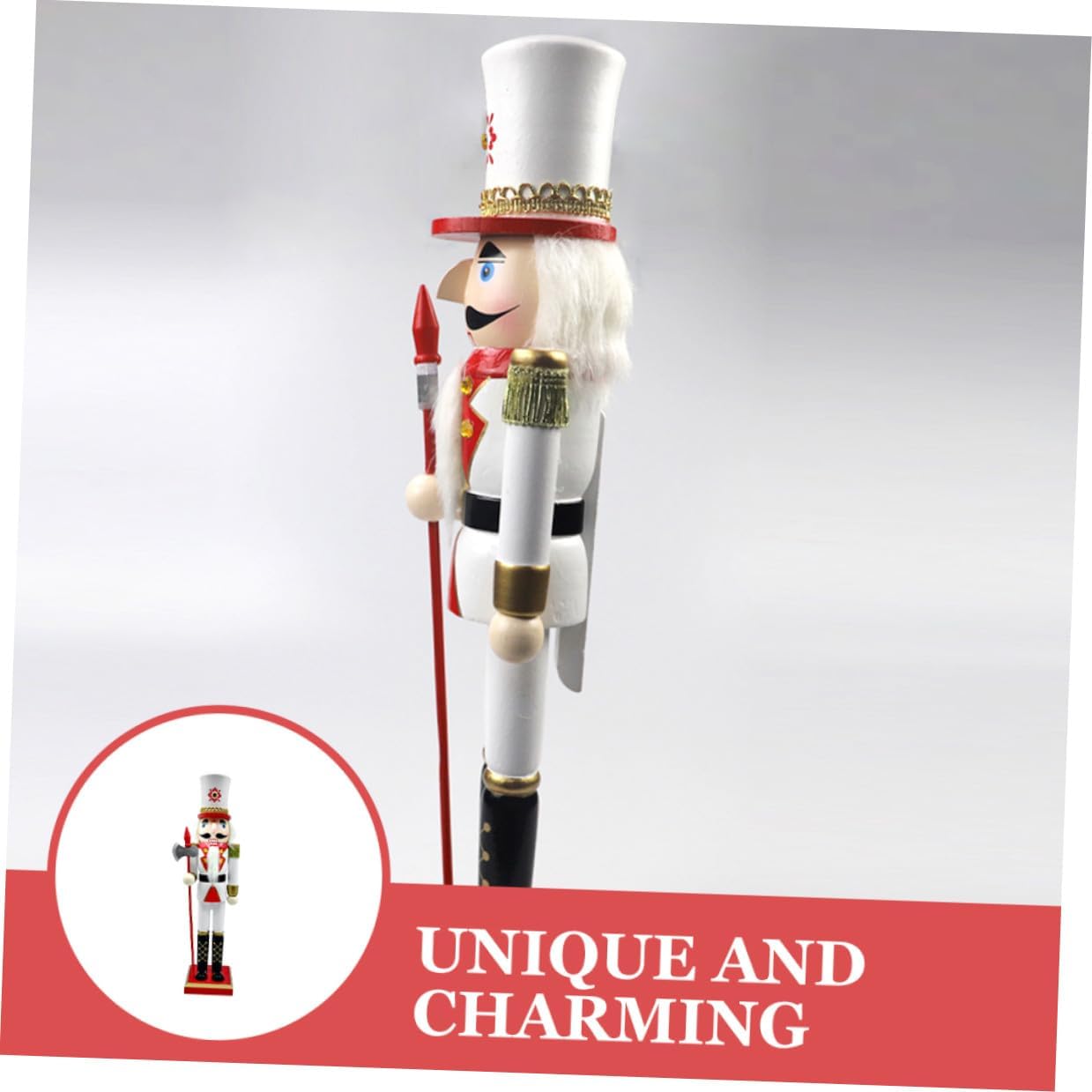 jojofuny Wooden Christmas Nutcracker Figure 39.5cm Traditional Red White Gold King Soldier Ornament Desktop Decor Holiday Party Table Centerpiece