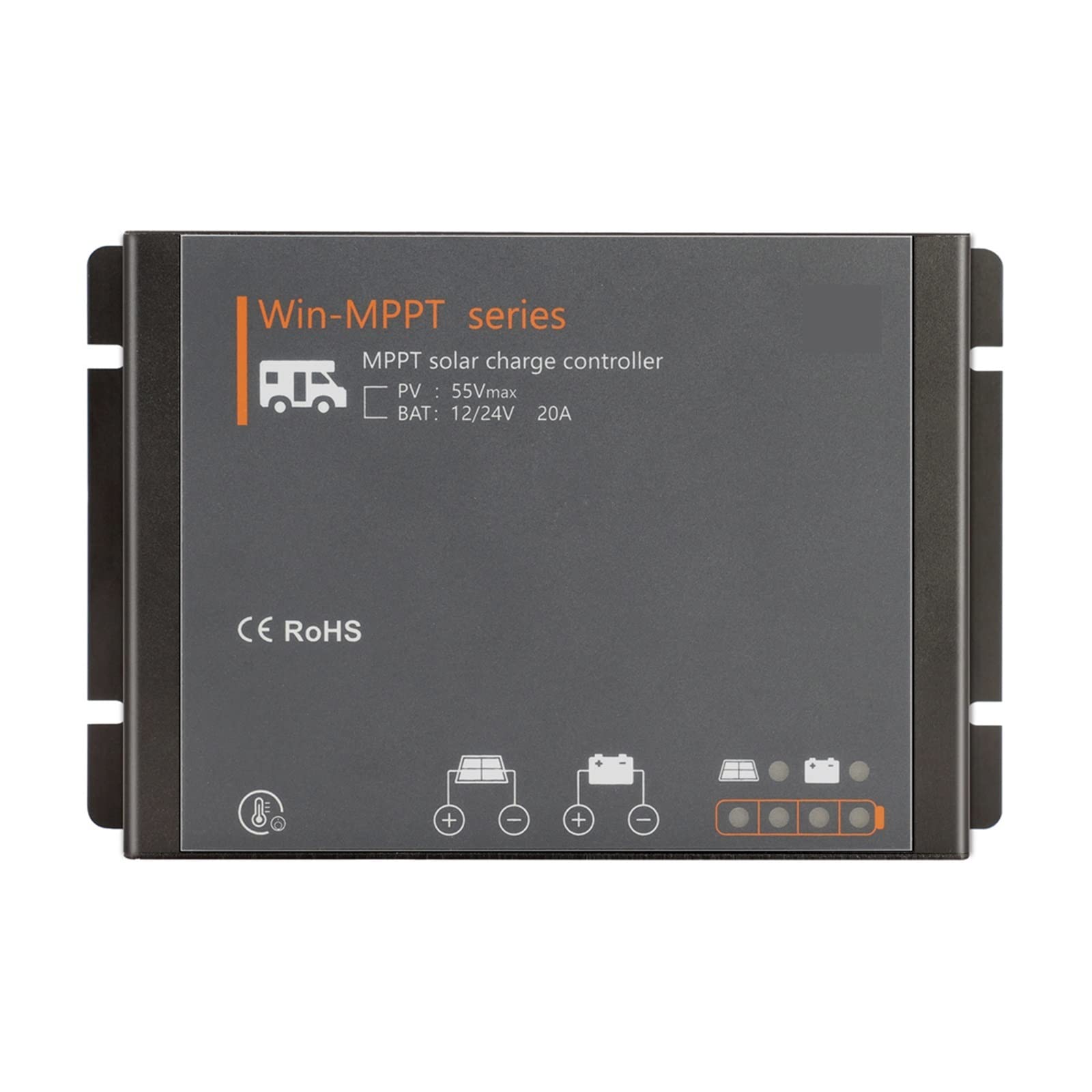Controlador de Carga Solar, Controlador de carga solar 20A MPPT 12V 24V Regulador de panel solar automático for autocaravanas de batería de litio compatibles