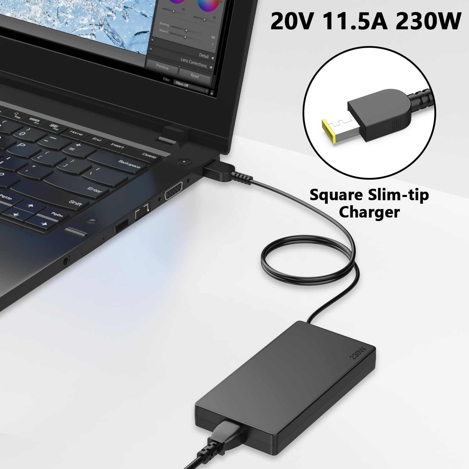 230W Adaptador de corriente para portátil Cable de carga para Lenovo Legion 5 7 Y520 Y540 Y545 Y740 Y730 Y900 Y910 Y920 Y7000 ThinkPad P50 P51 P52 P53 P70 P71 P72 P7 AD L230NLC3A ADL230NDC3A
