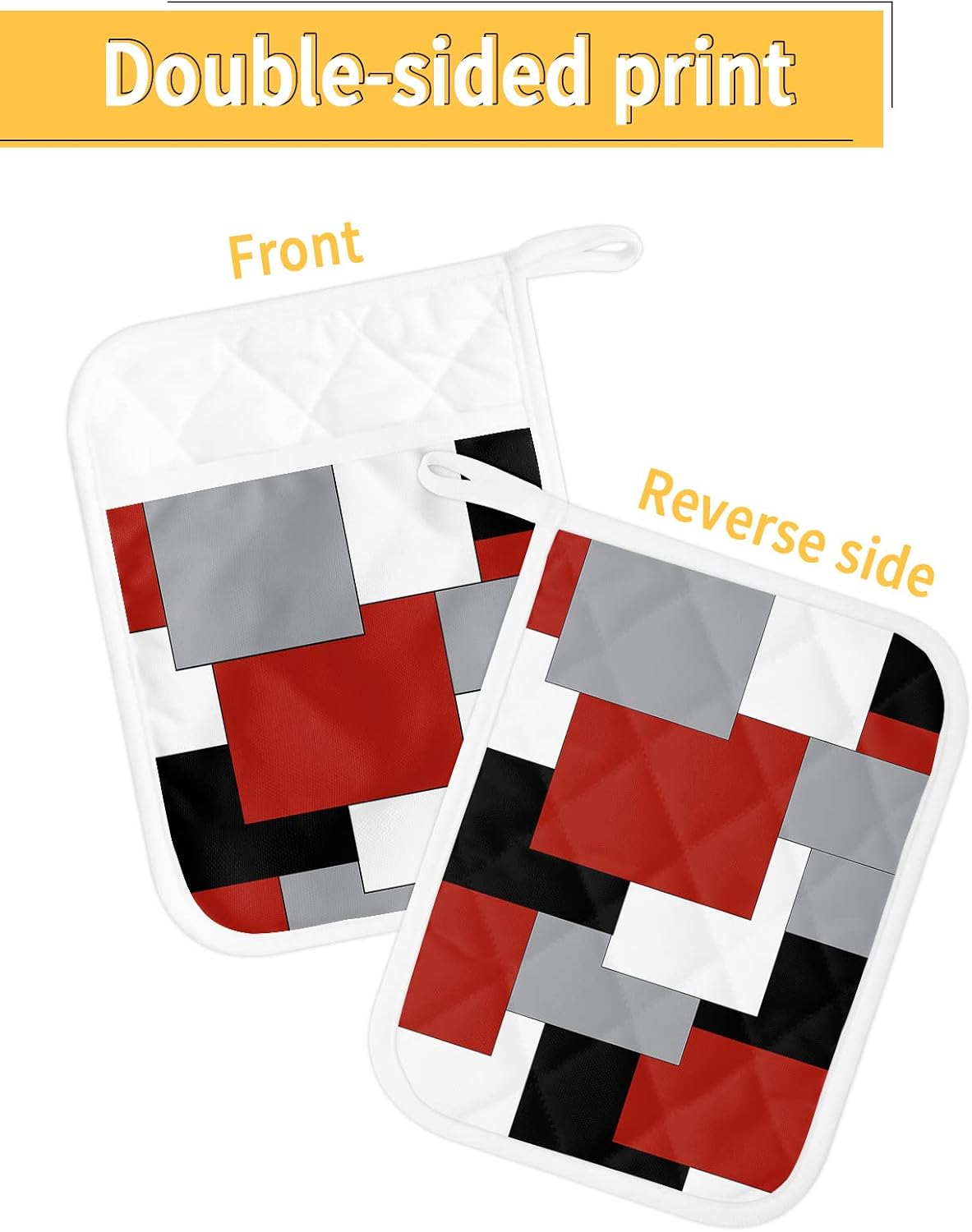 Pot Holders with Pockets, Heat-Resistant Hot Pads for Kitchen, Modern Abstract Art Color Block Gray Black and Red Oven Mitts Pot Holders Sets Potholders for Baking Cooking Pack of 5