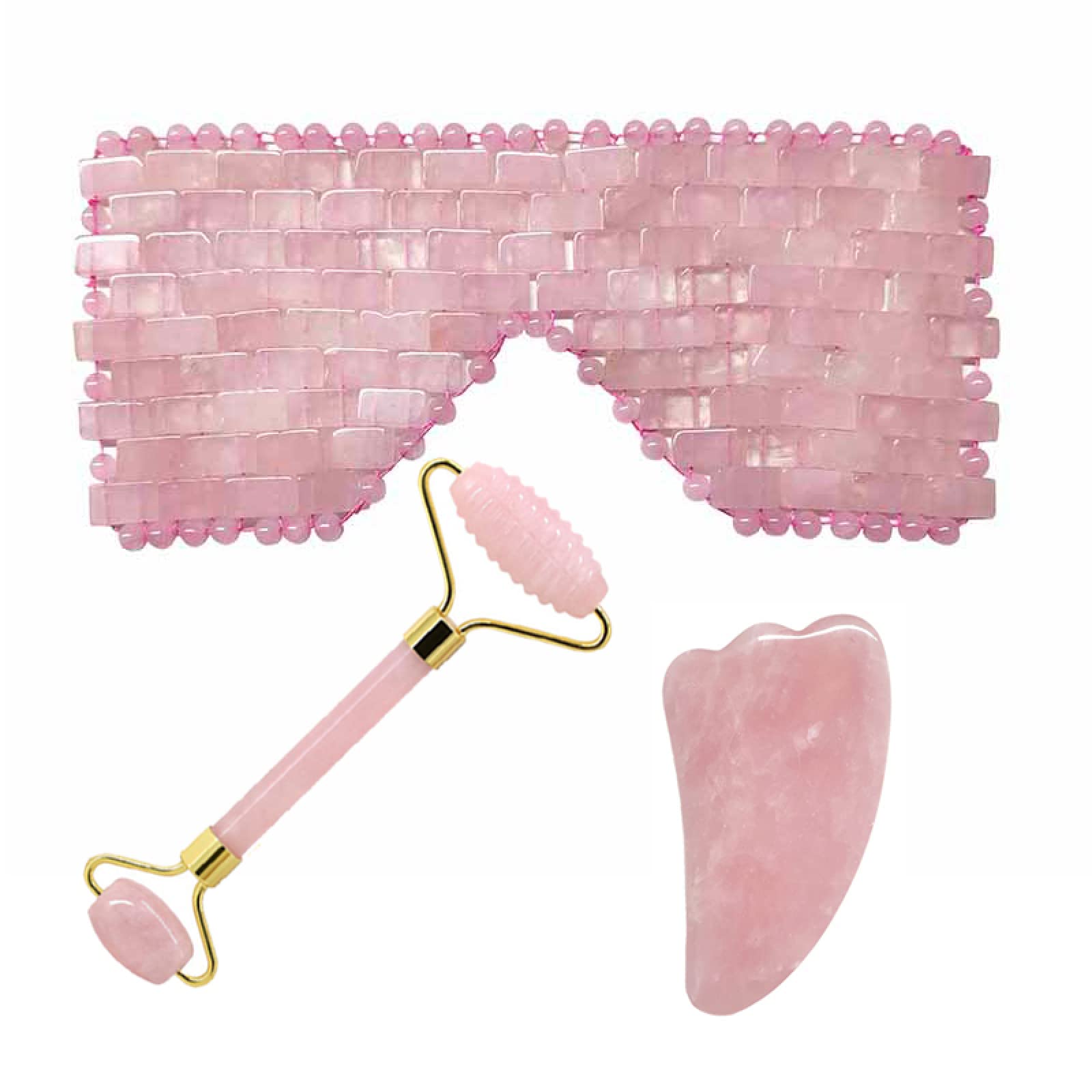 Cuarzo Rosa Jade Mascarilla Para Ojos Masaje Facial Rodillo Guasha Tablero Rascador Conjunto Piedra Natural Mascarilla Para Ojos Herramientas De Masaje Facial,tipo 1