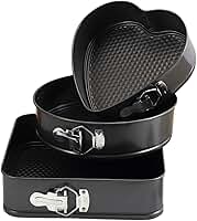 Kit 3 Formas Bolo Antiaderente Fundo Removível Coração Redonda Quadrada 24 26 28 cm Aço Carbono Tortas Cheesecake Quiche