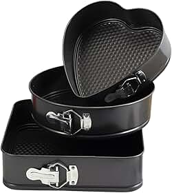 Kit 3 Formas Bolo Antiaderente Fundo Removível Coração Redonda Quadrada 24 26 28 cm Aço Carbono Tortas Cheesecake Quiche