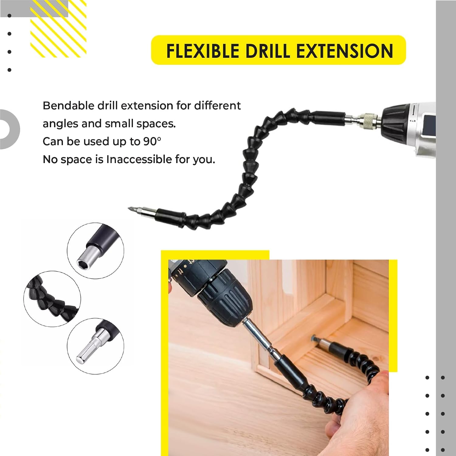 Right Angle Drill Attachment set with Flexible Drill Bit Extension and Transport Box - Drill Attachments with 90 Degree Drill Attachment and Right Angle Screwdriver - Extension