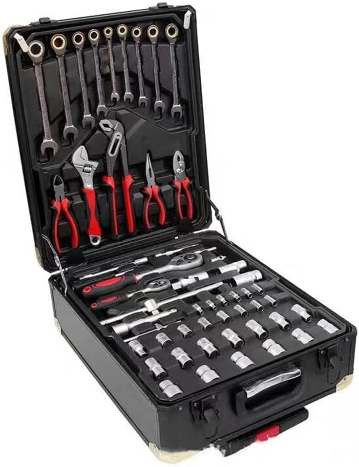 FLZOSPER 799-Piece Black Sturdy Tool Set with Rolling Wheels Aluminum Trolley Case, General Household Tool Kit, Auto Repair Tool Set Toolbox and Wheels