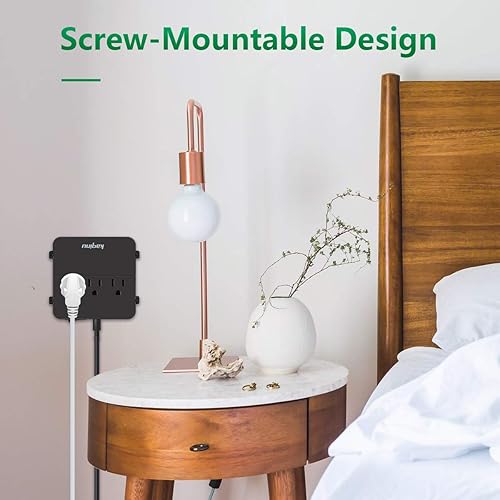 Miniatura 6 de Regleta de alimentación con USB - Regleta de alimentación de pared con 4 puertos USB y 3 tomas de corriente con interruptor de encendidoapagado y