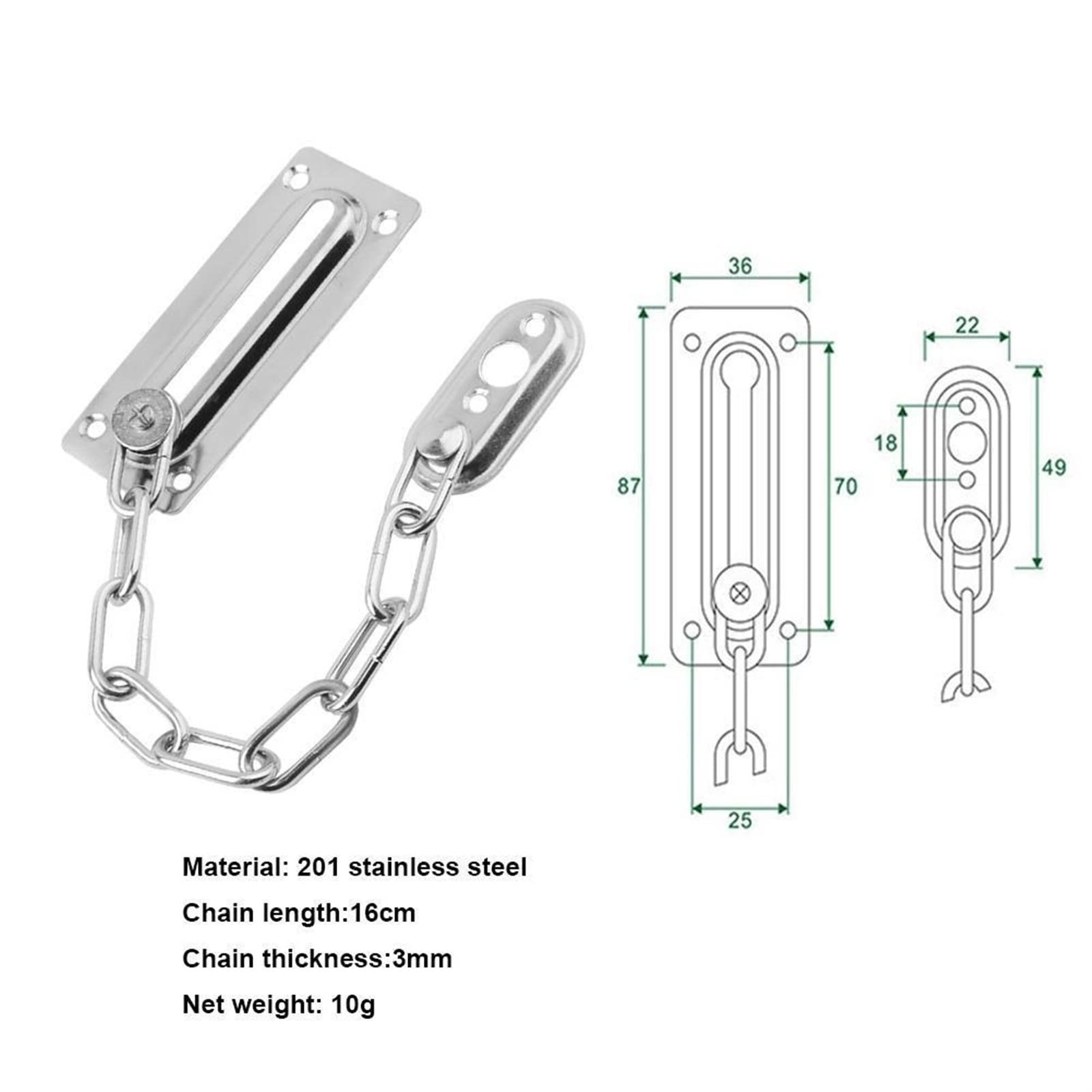 Cadena de seguridad para puertas de acero inoxidab Cerradura de cadena interior for puerta, acero inoxidable dorado