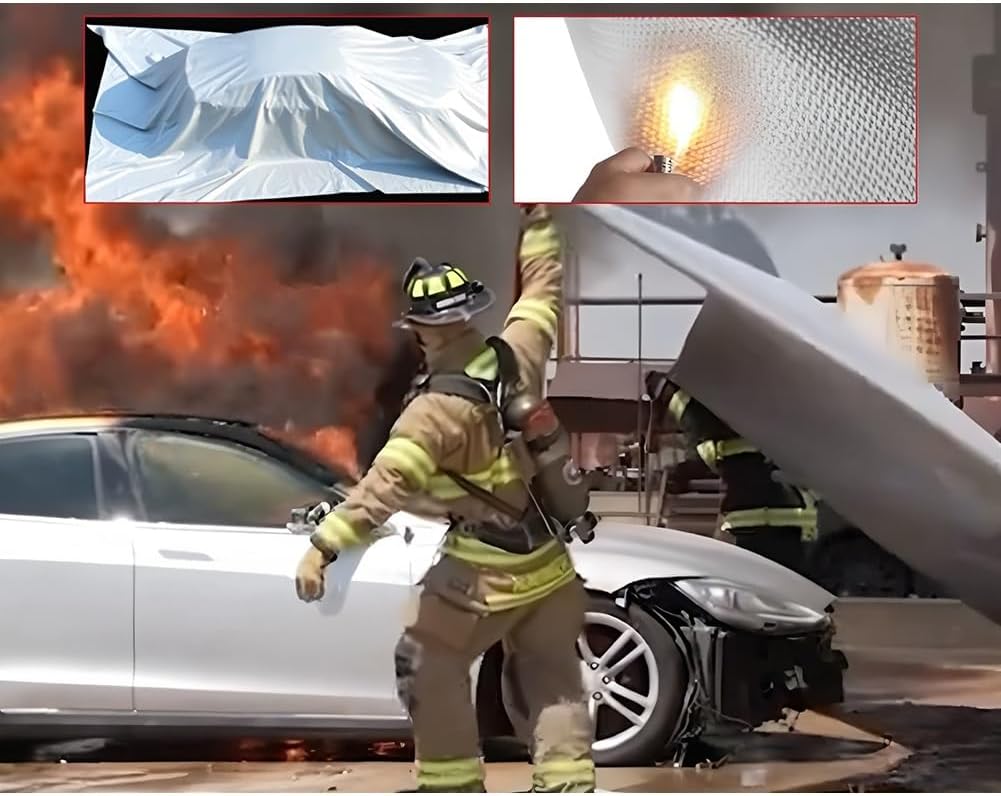 Extra Large Fire Blanket for Car, Heat Resistant Fiberglass Emergency Fire Suppression Blanket for Electric Vehicles, Portable Carry Bag Included (6x9m / 19.7x29.5ft)