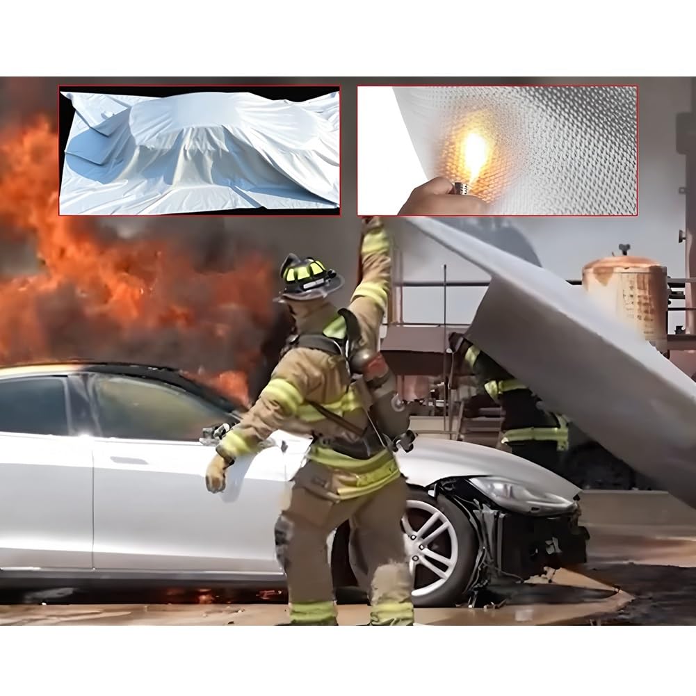 Coperta antincendio di Grandi Dimensioni per Auto, Coperta antincendio di Emergenza in Fibra di Vetro Resistente al Calore (6x8 m/19,7x26,2 Piedi) con Borsa per Il Trasporto, Ideale per veic