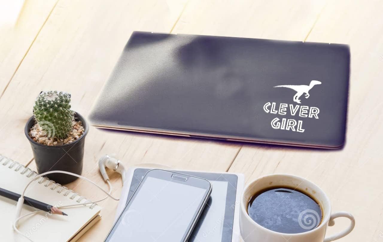 "Clever Girl" Velociraptor Vinyl Decal Sticker - White, 5" X 4.5" For Car, Laptop, Wall