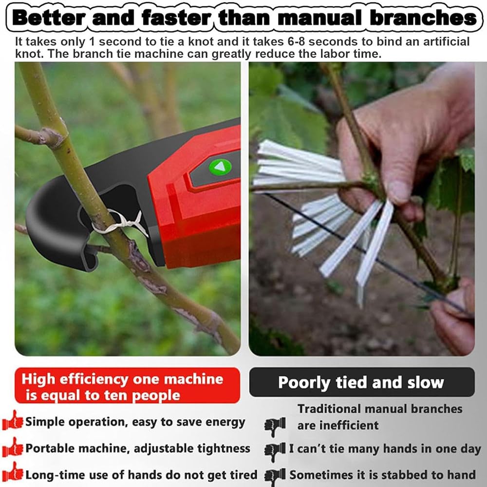 Máquina eléctrica para atar plantas – Herramienta automática de encuadernación de vid con ajuste de cuatro engranajes, herramienta de jardín de mano para ramas de hasta 25 mm de diámetro, fácil de