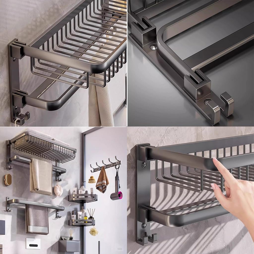Składany zestaw wieszaków na ręczniki, montowany na ścianie, podwójny uchwyt na ręczniki z haczykami, wielofunkcyjny organizer łazienkowy do zawieszania akcesoriów i ręczników