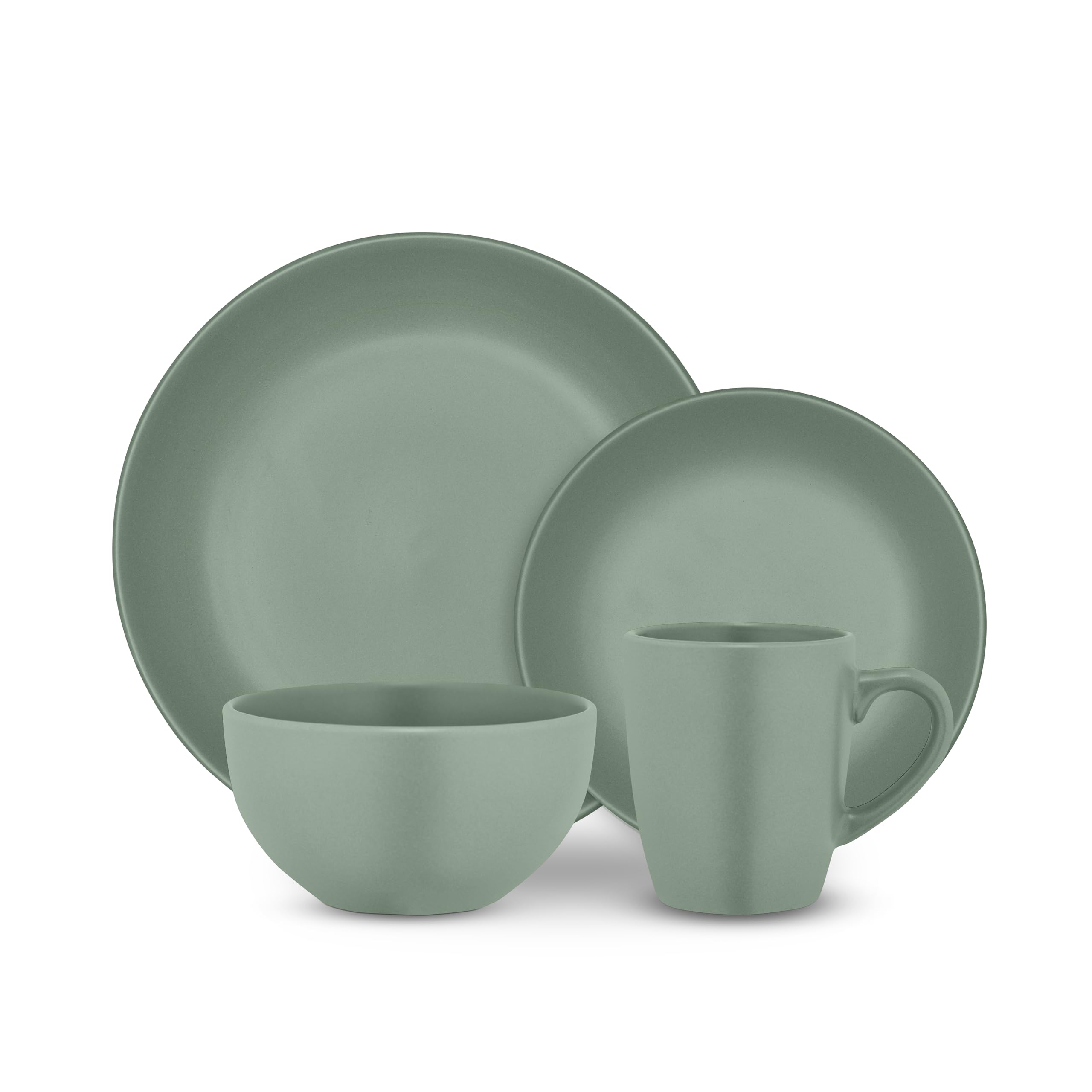 Tower 16 Piece Dinner Set, Smooth Matte Glaze Finish, Crafted from Strong & Durable Stoneware, Chip & Scratch Resistant, Dishwasher & Microwave Safe, Sage, T867035SGE