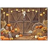 【Multiusos】: Este fondo otoñal con diseño de puerta de madera marrón y granero presenta flores naranjas, calabaza, vaquero y cabeza de toro, y cubre elementos decorativos de cosecha para niños y adultos. Es ideal para diversas ocasiones. Es ideal para decoraciones como fiestas de cumpleaños, celebraciones navideñas, bodas, baby showers, ceremonias de graduación, fiestas temáticas, etc. También se puede usar como fondo para fotos, transmisiones de video en vivo, fondo de estudio, etc.