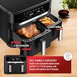 T-fal XXL Dual Air Fryer, 11.6 Quart, 7 in 1 cooking programs, dual basket air fryer, airfryer, extra crisp, roast, bake, reheat, dehydrate, sync mode, Dishwasher Safe components, Black