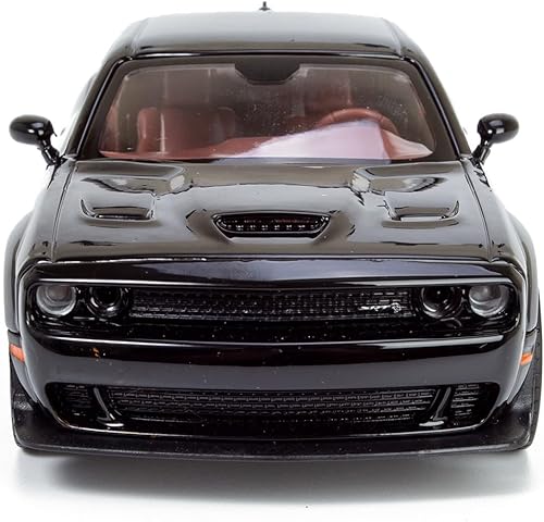 Miniatura 7 de All Star Toys 2018 Dodge Challenger SRT Hellcat Widebody Negro con Interior Rojo 124 Diecast Modelo Motormax 79350 Edición Exclusiva