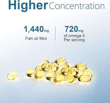 Fish Oil Omega-3 Supplements Small Softgels 1440mg 180Count Easy to Swallow | High EPA & DHA Fish Oil for Men & Women, Brain, Heart & Eye Health