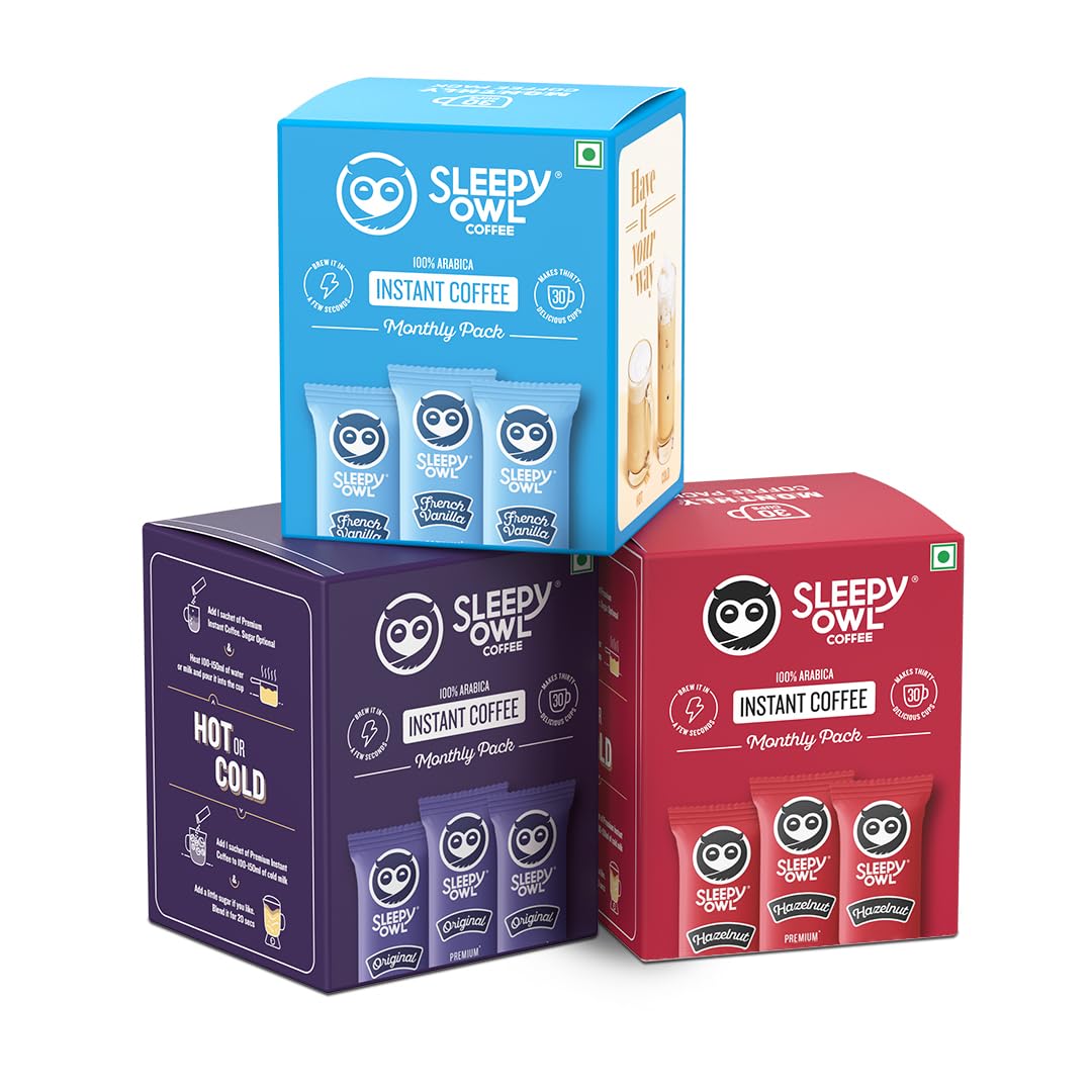Sleepy Owl Instant Coffee Festive Gift Pack - 3 Assorted Coffee Flavours | Premium Gift For Rakhi, Birthday, Anniversary, Wedding | Gift for Women, Men | 90 Sachets for Coffee Lovers | 100% Arabica - Image 7 thumbnail