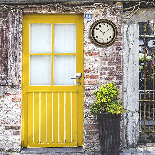 Lumuasky Outdoor Clocks Waterproof Retro Silent Non-Ticking Battery Operated Quartz Round Indoor Outdoor Wall Clock For Patio Pool Garden Home (12 Inch, Gold) #TOP7